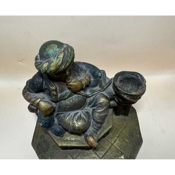 Antique 1880s Cast Iron Orientalist Inkwell Seated Man Turban Desk Figure! - Picture 3 of 9